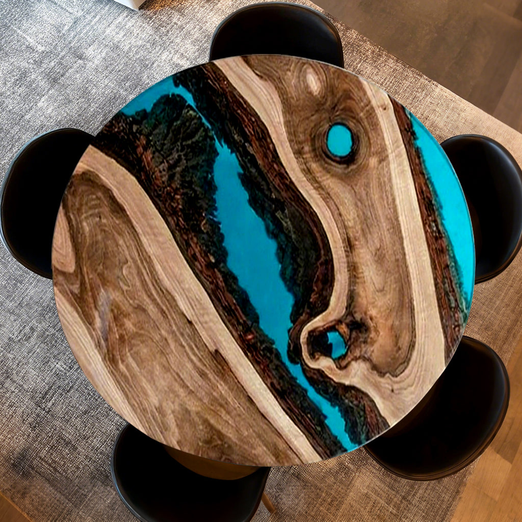 Elite Custom Walnut Turquoise Blue Epoxy Resin Round Table ECT-30