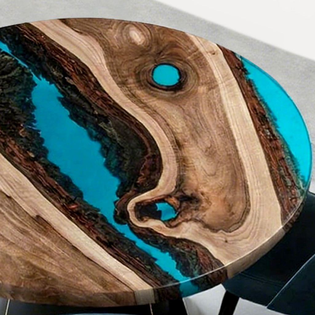 Elite Custom Walnut Turquoise Blue Epoxy Resin Round Table ECT-30