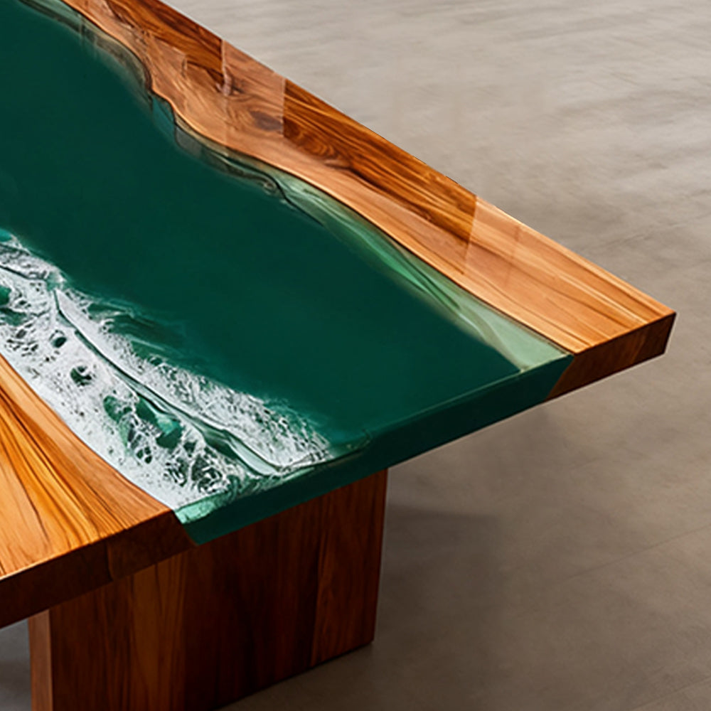 Elite Olive Wood Straight Edge Emerald Green Epoxy Rectangular Dinner Table ECT-252