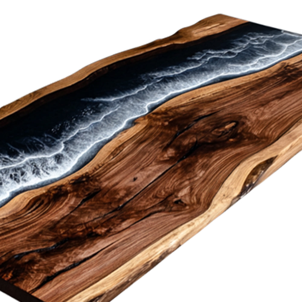 Elite Walnut Black & White Ocean Epoxy Rectangular Coffee Table ECT-259