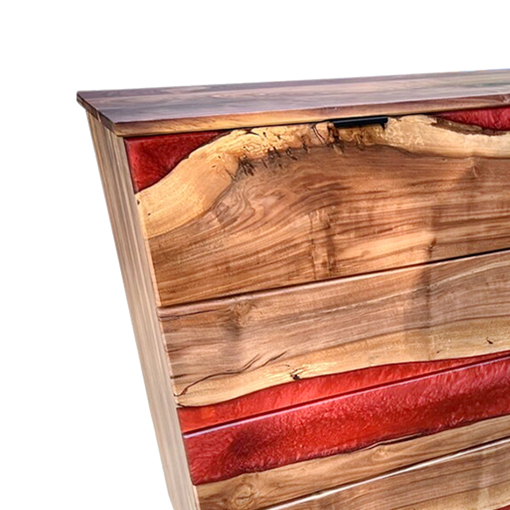 Elite Walnut Red Resin Wheeled 5-Drawer Dresser ECD-09