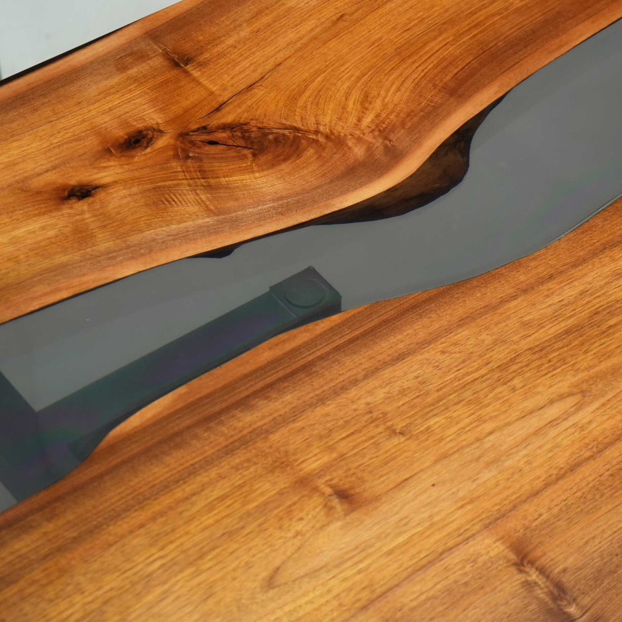 Elite Straight - Edge Black Walnut Dining Table with Gray Transparent Resin 72.05''L×36.22''W, EIT-38