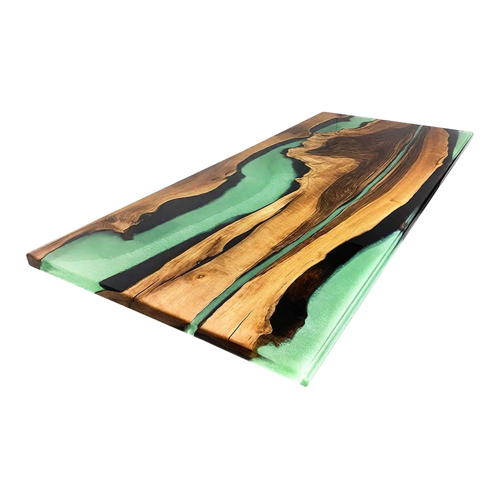 Elite Walnut Wood & Green - Black Resin River Dining Table ECT-197