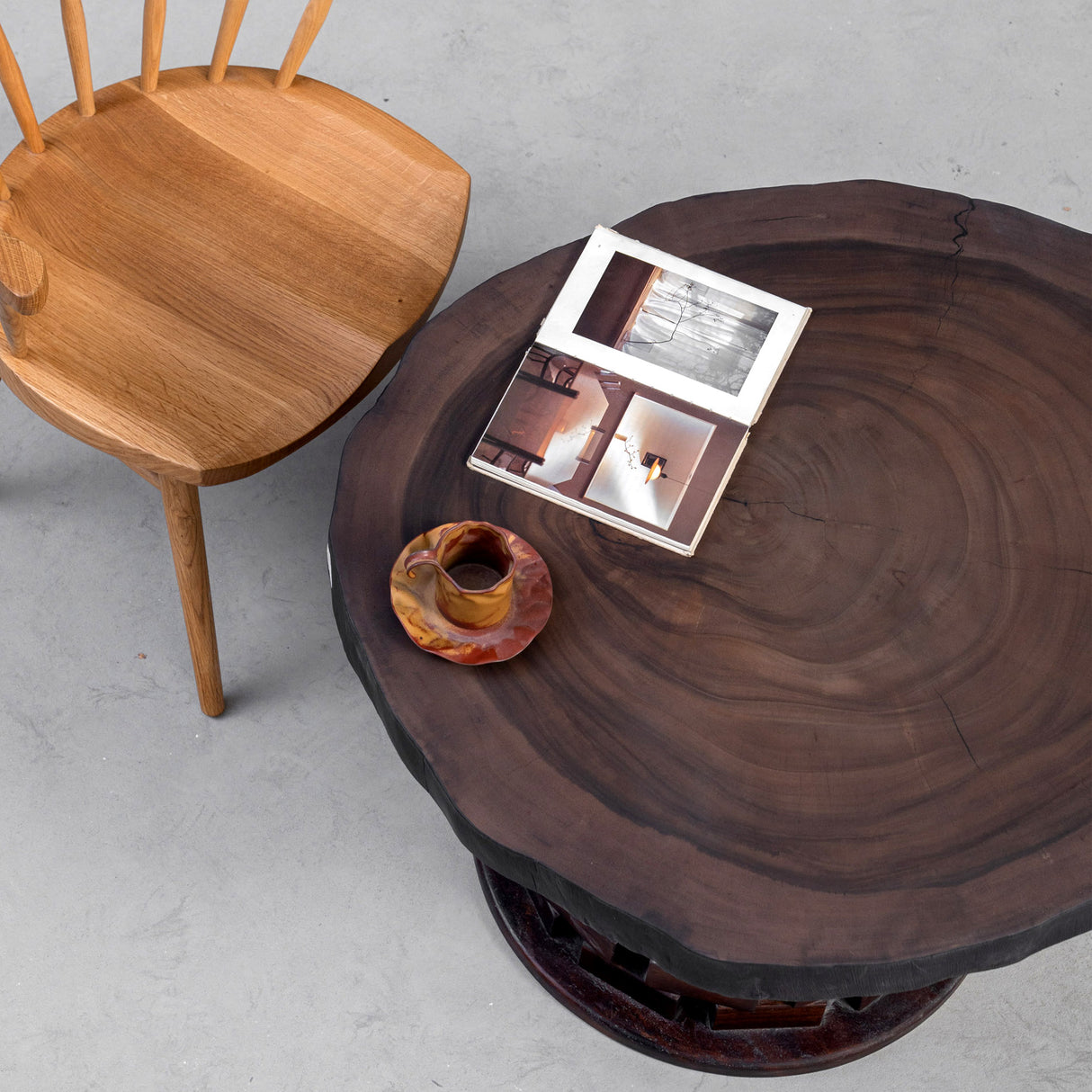 Elite Rustic Black Walnut Round Coffee Table with Live Edge EWT-02