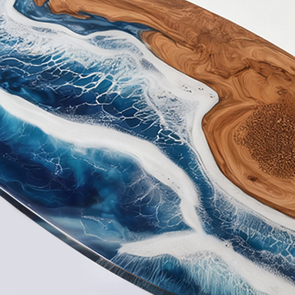 Elite Oval Olive Wood Dining Table with Vivid Ocean - Wave Resin Inlay ECT-244