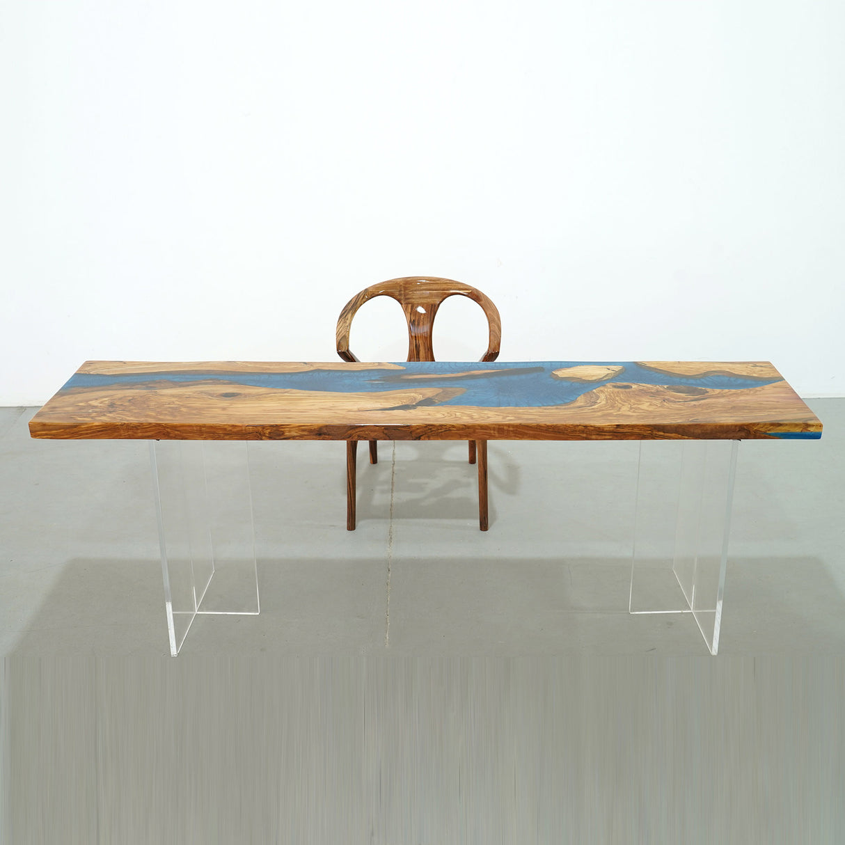 Elite Natural - Edge Olive Wood Bar Table with Irregular Blue Resin 84.25''L×20.08''W, EIT-34