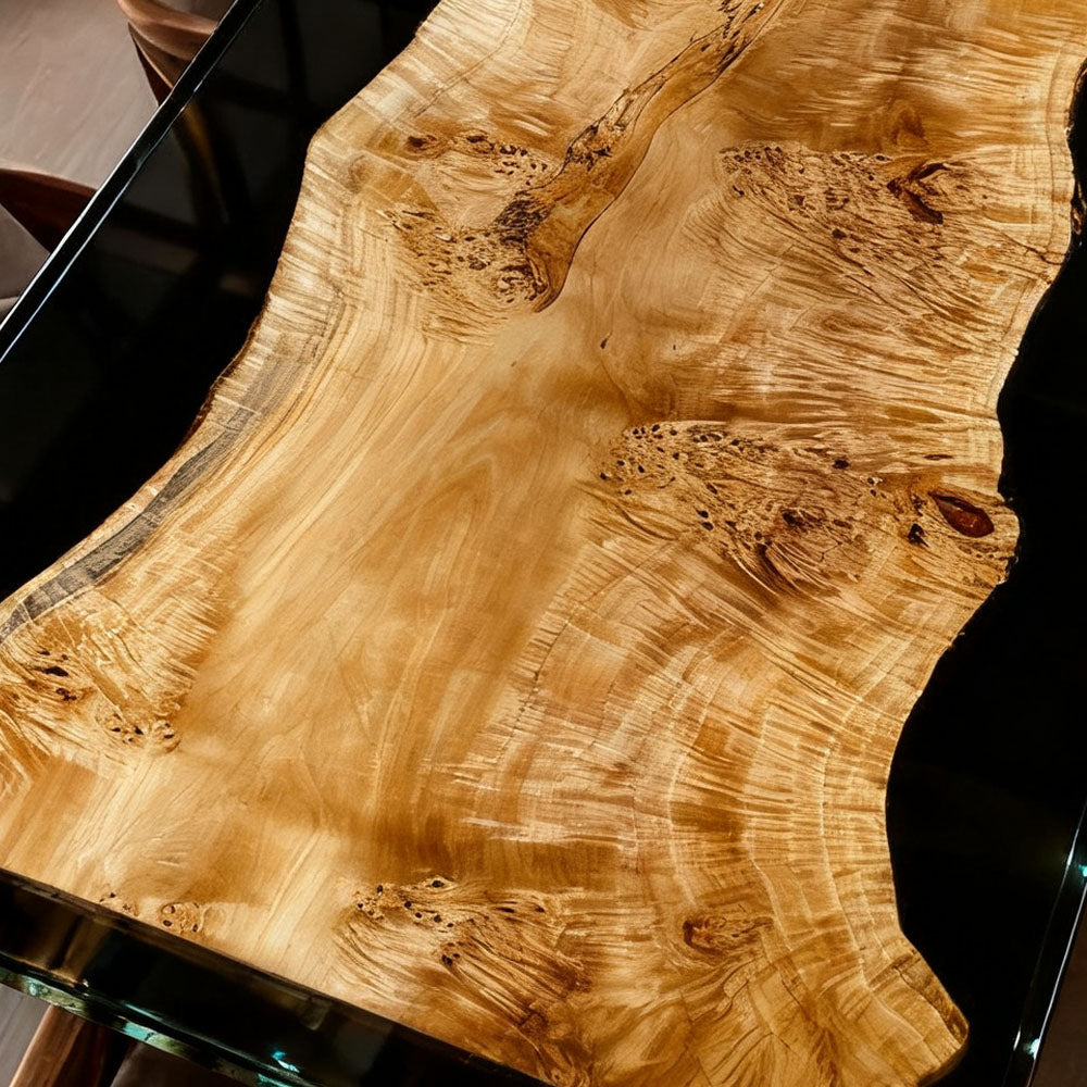 Elite Straight - Edge Poplar Dining Table with Black Resin Inlay ECT-141