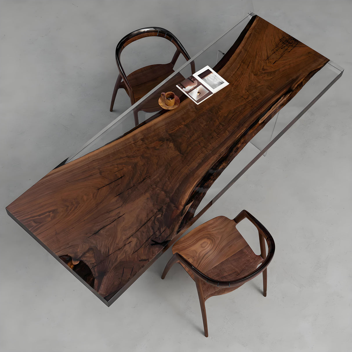 Elite Black Walnut Straight Edges Clear Epoxy Dining Table 33.46"Wx92.51"L, EIT-30