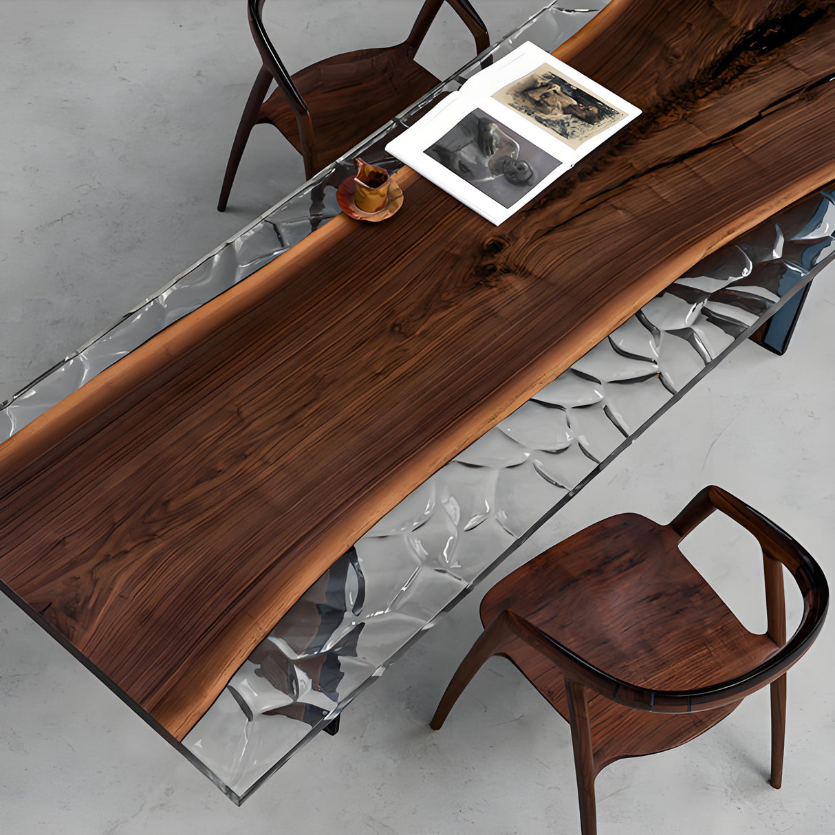 Elite Live - Edge Black Walnut Dining Table with Crystal Resin 100"L×35.82"W, EIT-01