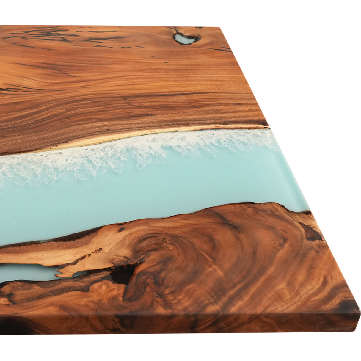 Elite Straight - Edge Walnut Dining Table with Blue Resin Wave 72‘’L×48''W, EIT-12