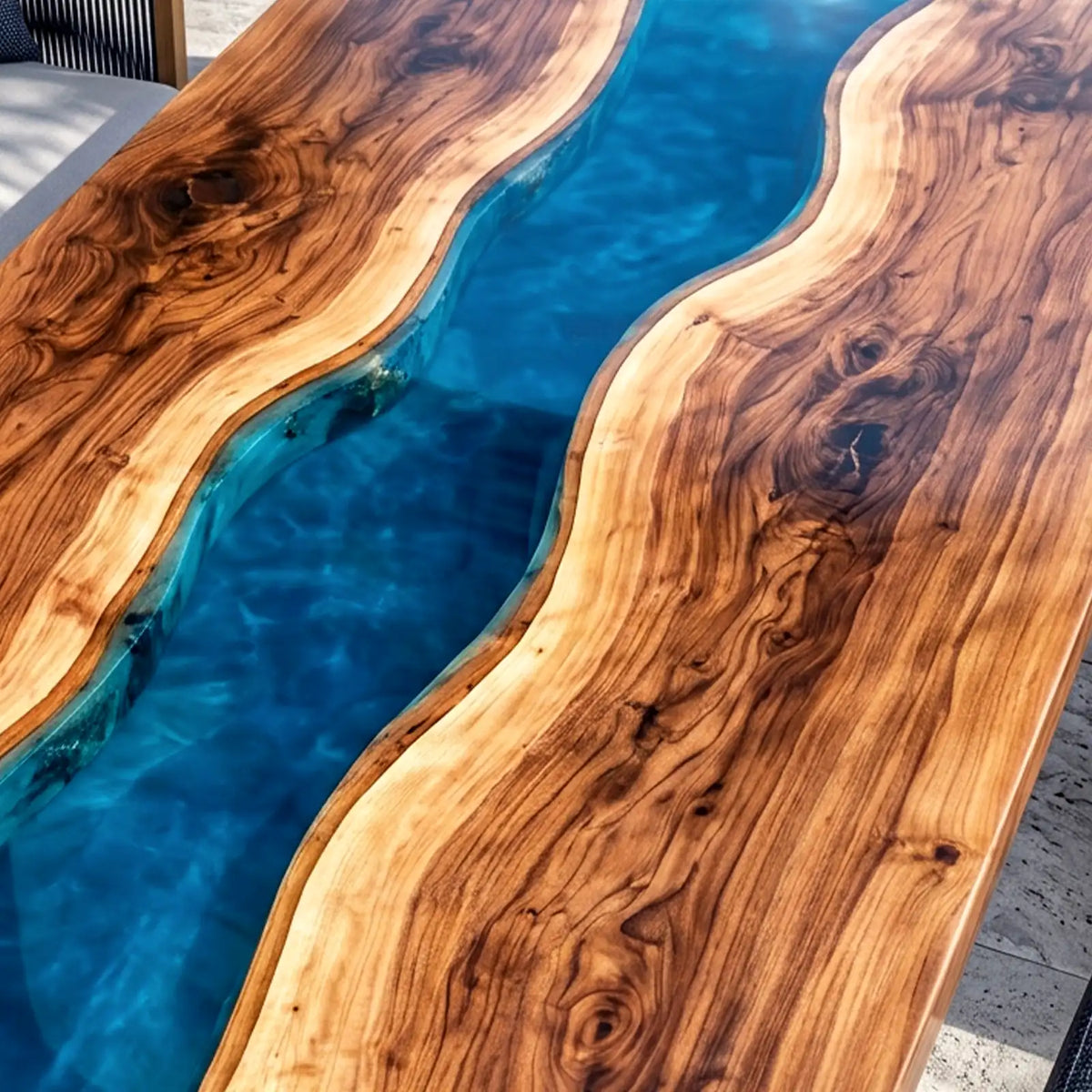 Custom Walnut Blue Epoxy Resin Patio Coffee Table | ECT-415