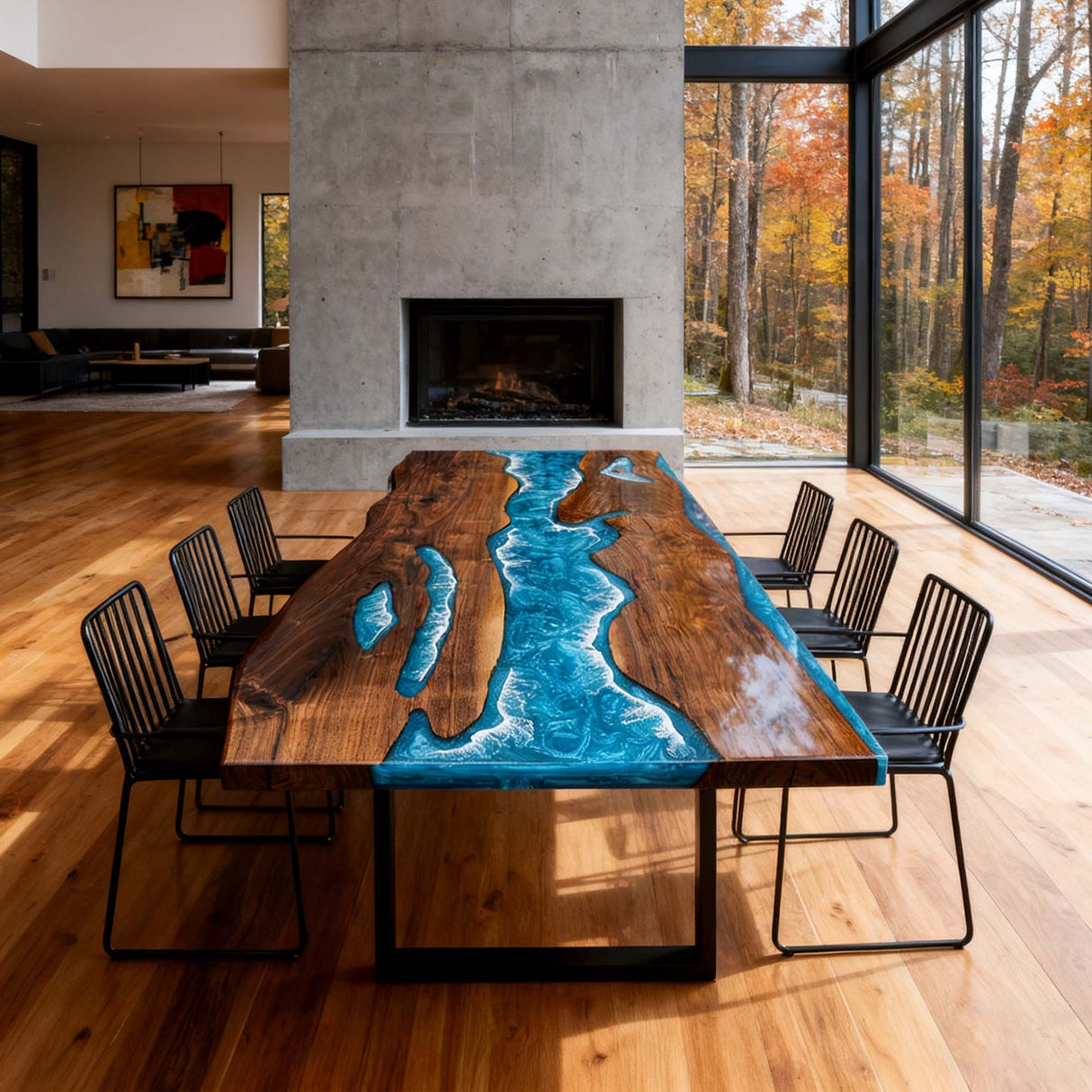 Elite Black Walnut Wood & Coastal Cliff Wave Epoxy Live - Edge Dining Table ECT-137