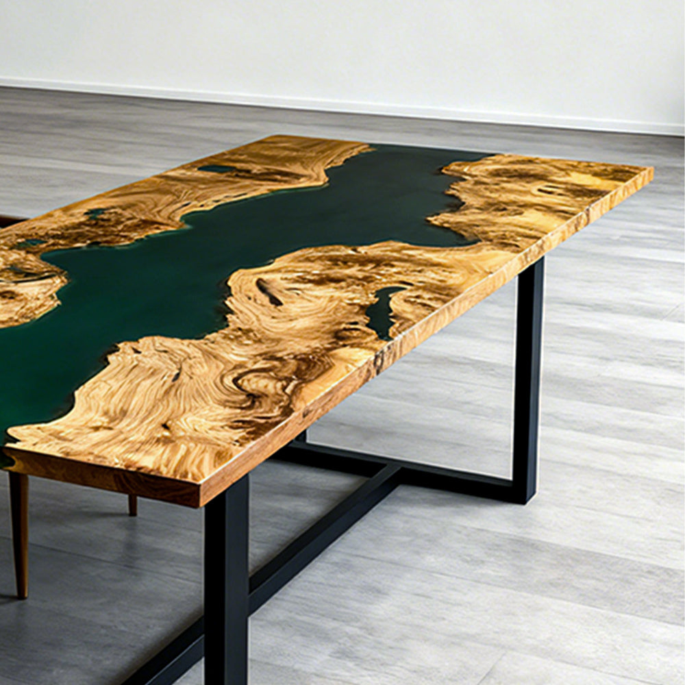 Elite Poplar Green Epoxy Rectangular Resin Dining Table – Contemporary River Table ECT-267