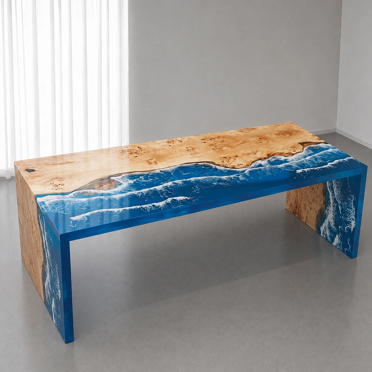 Poplar Ocean Waterfall Epoxy Resin Dining Table | ECT-384