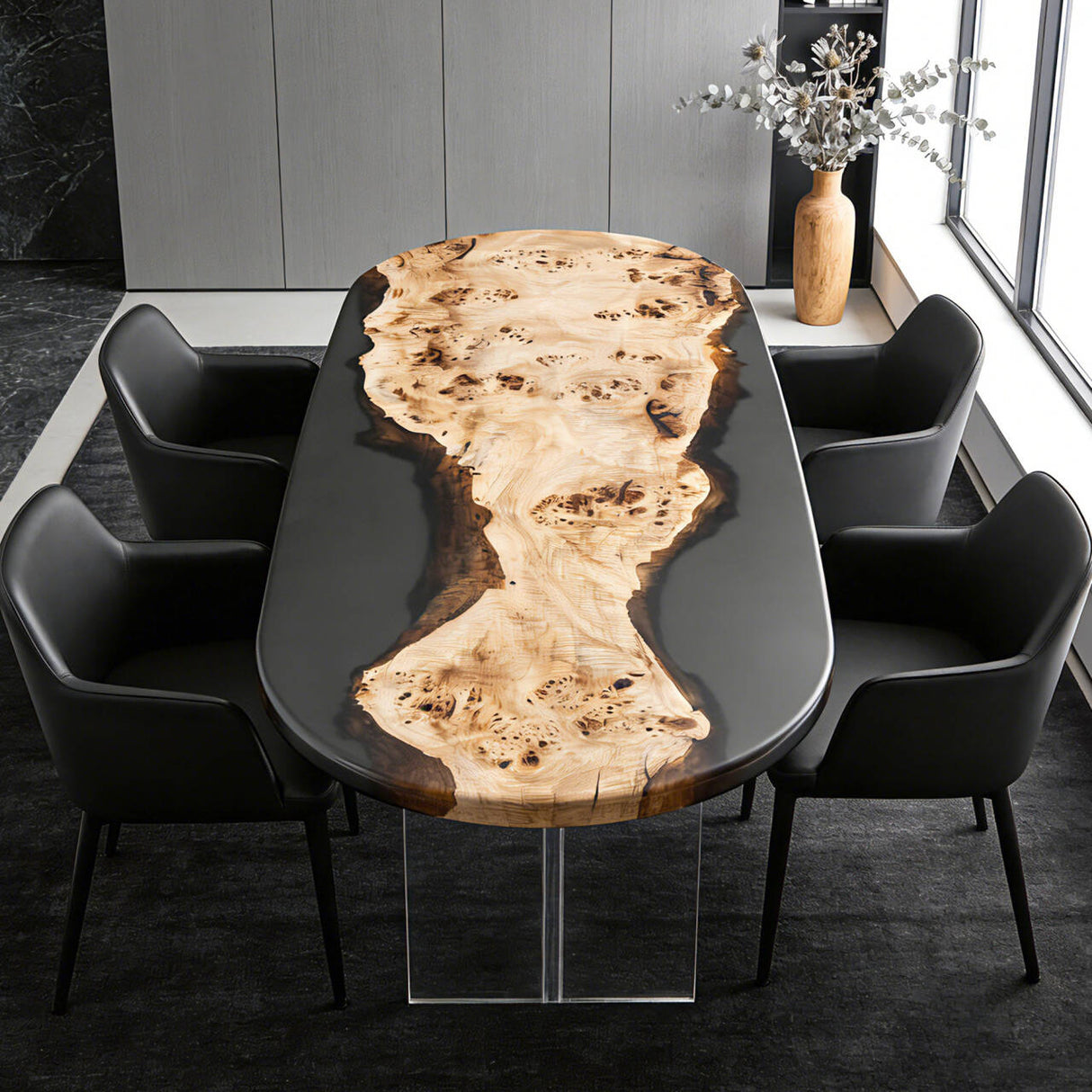 Elite Live Edge Poplar Wood & Gray - Transparent Epoxy Dining Table ECT-41