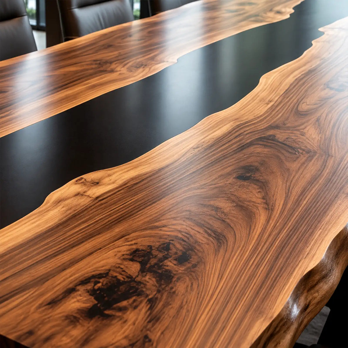 Custom Walnut Black Epoxy Live Edge Conference Table | ECT-423