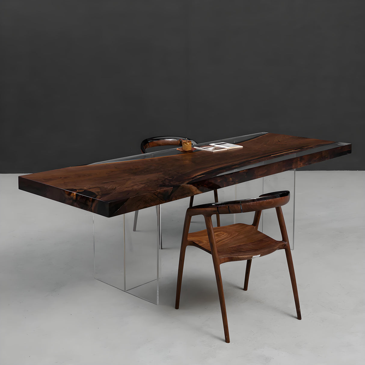 Elite Black Walnut Straight Edges Clear Epoxy Dining Table 33.46"Wx92.51"L, EIT-30