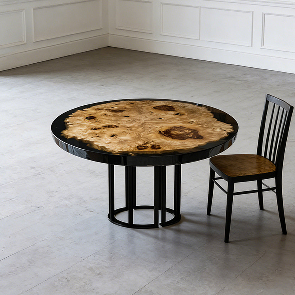 Elite Poplar Black Epoxy Round Resin Dining Table – Natural Wood Statement Table ECT-272
