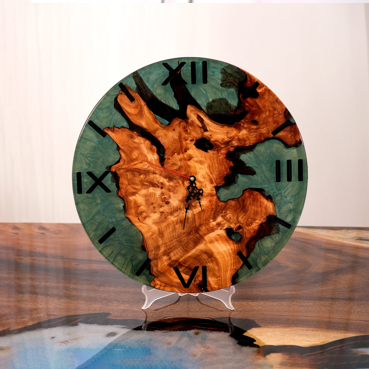 Elite Turquoise Epoxy Resin & Walnut Wood Wall Clock EWC-04 - 16''