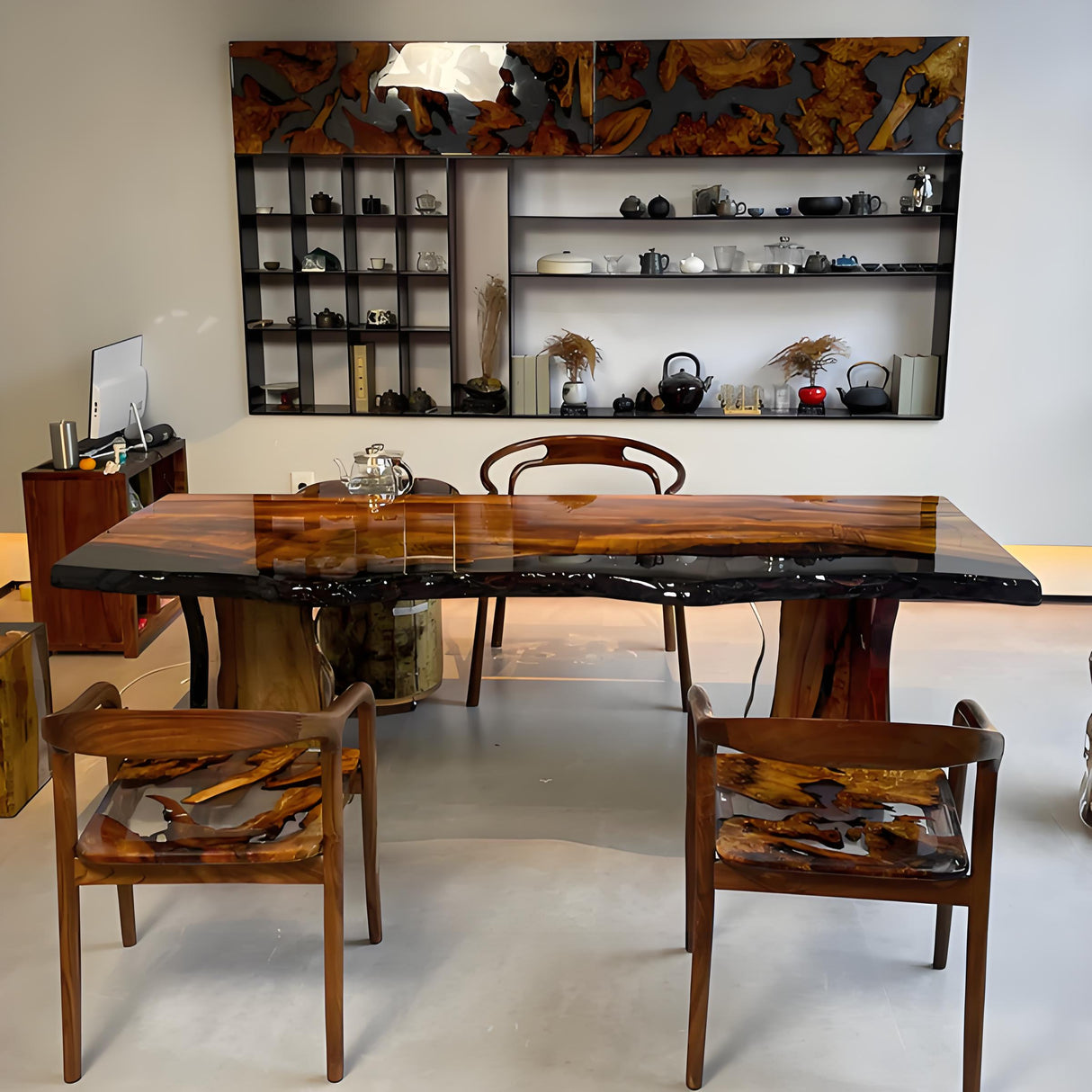 Elite Live Edge Golden Camphor Black Epoxy Resin Dining Table 38.58"Wx89.37"L, EIT-37