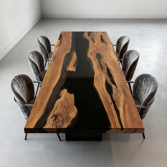 Elite Live - Edge Olive Wood Dining Table with Sleek Black Resin Inlay ECT-242
