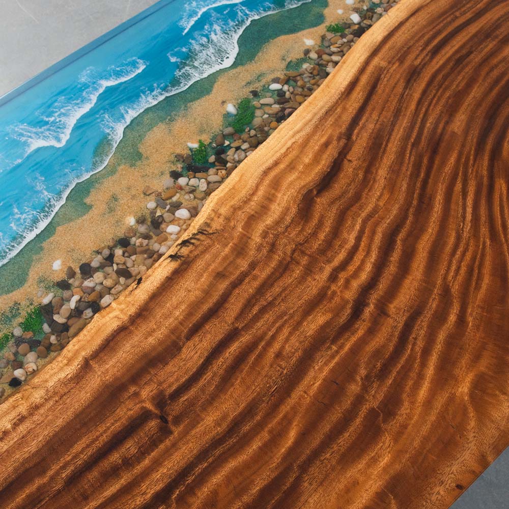 Elite Walnut Straight Edge Blue Ocean Epoxy Rectangular Dinner Table ECT-251