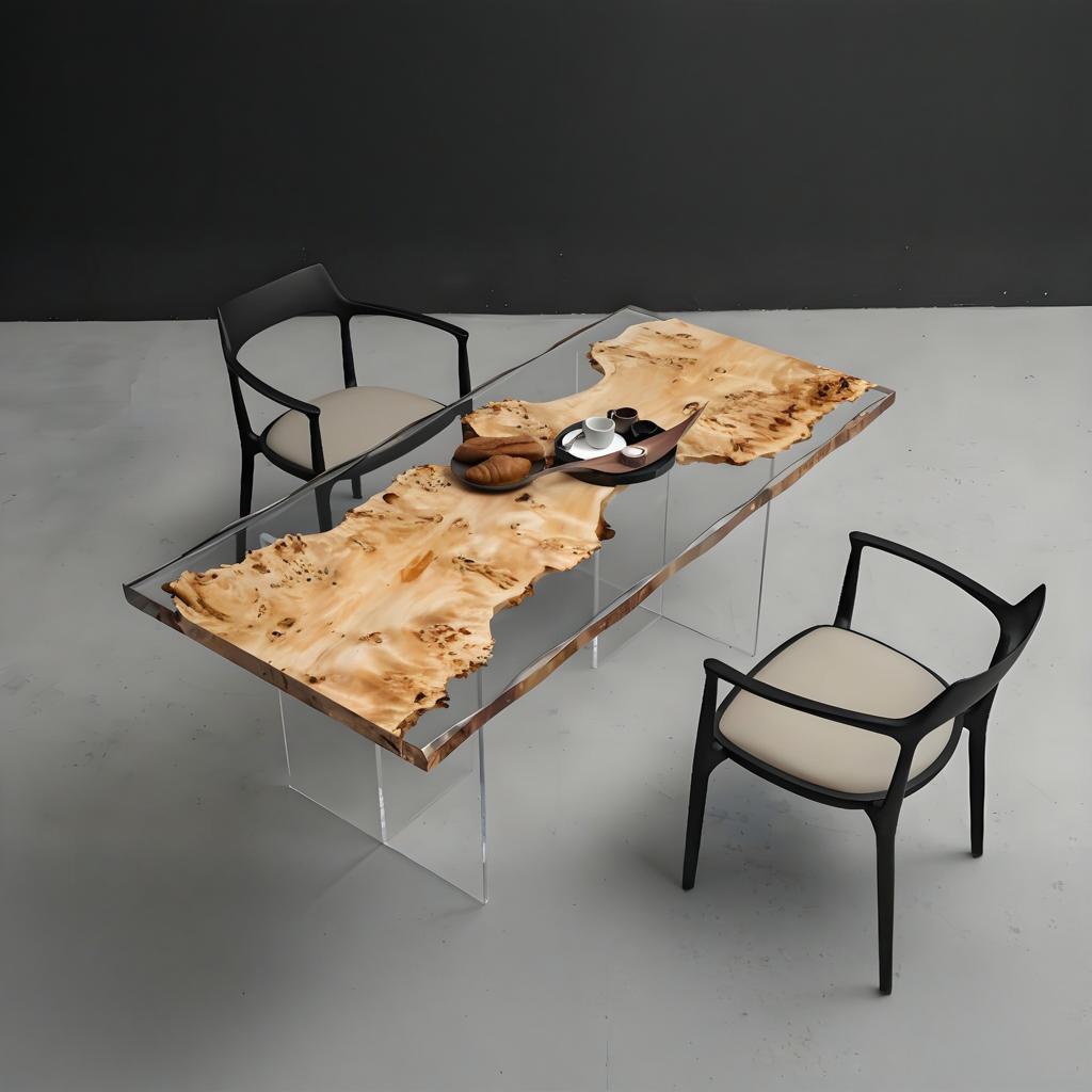 Elite Live - Edge Poplar Wood Dining Table with Clear Epoxy 67.41"Lx 32.20"W, EIT-15