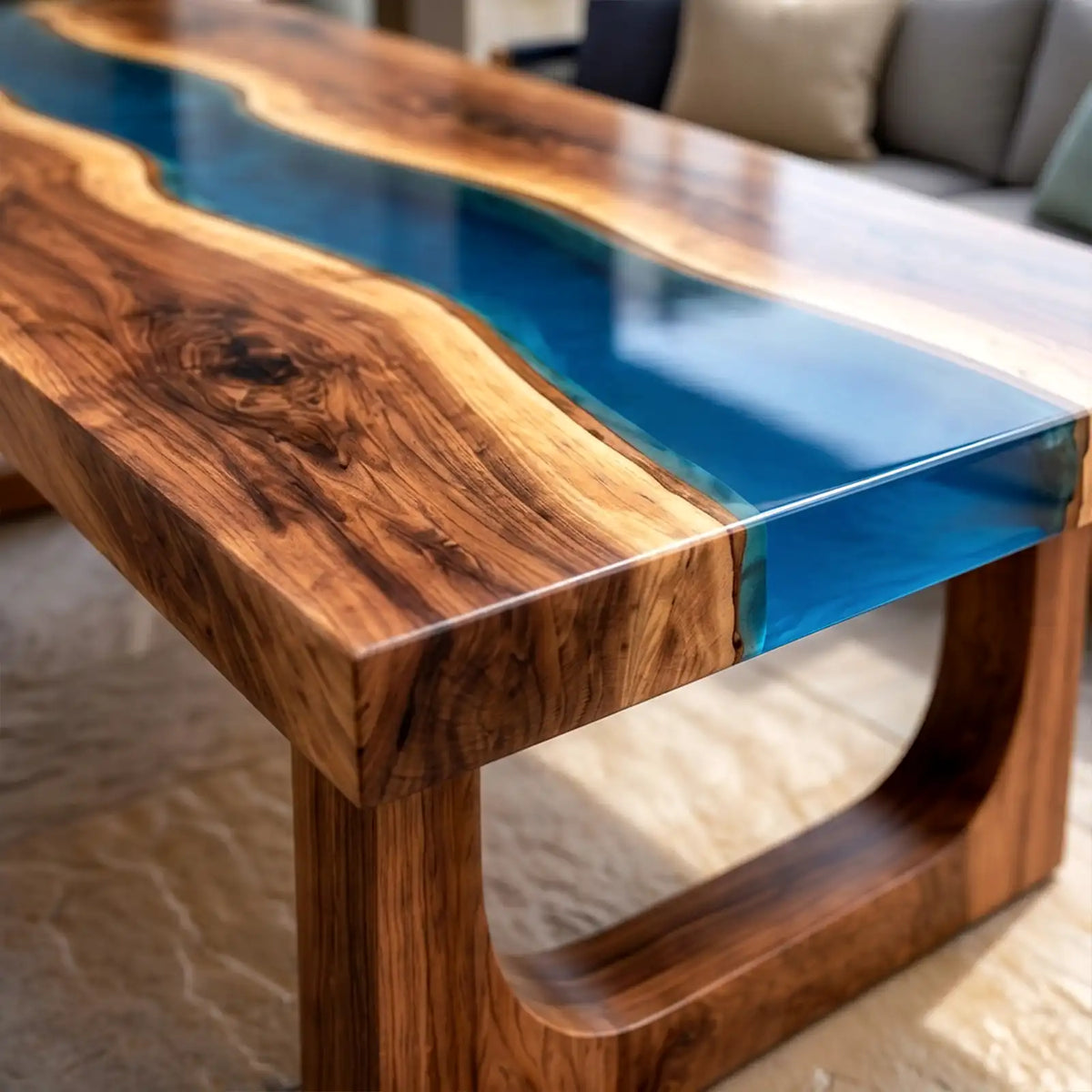 Custom Walnut Blue Epoxy Resin Patio Coffee Table | ECT-415