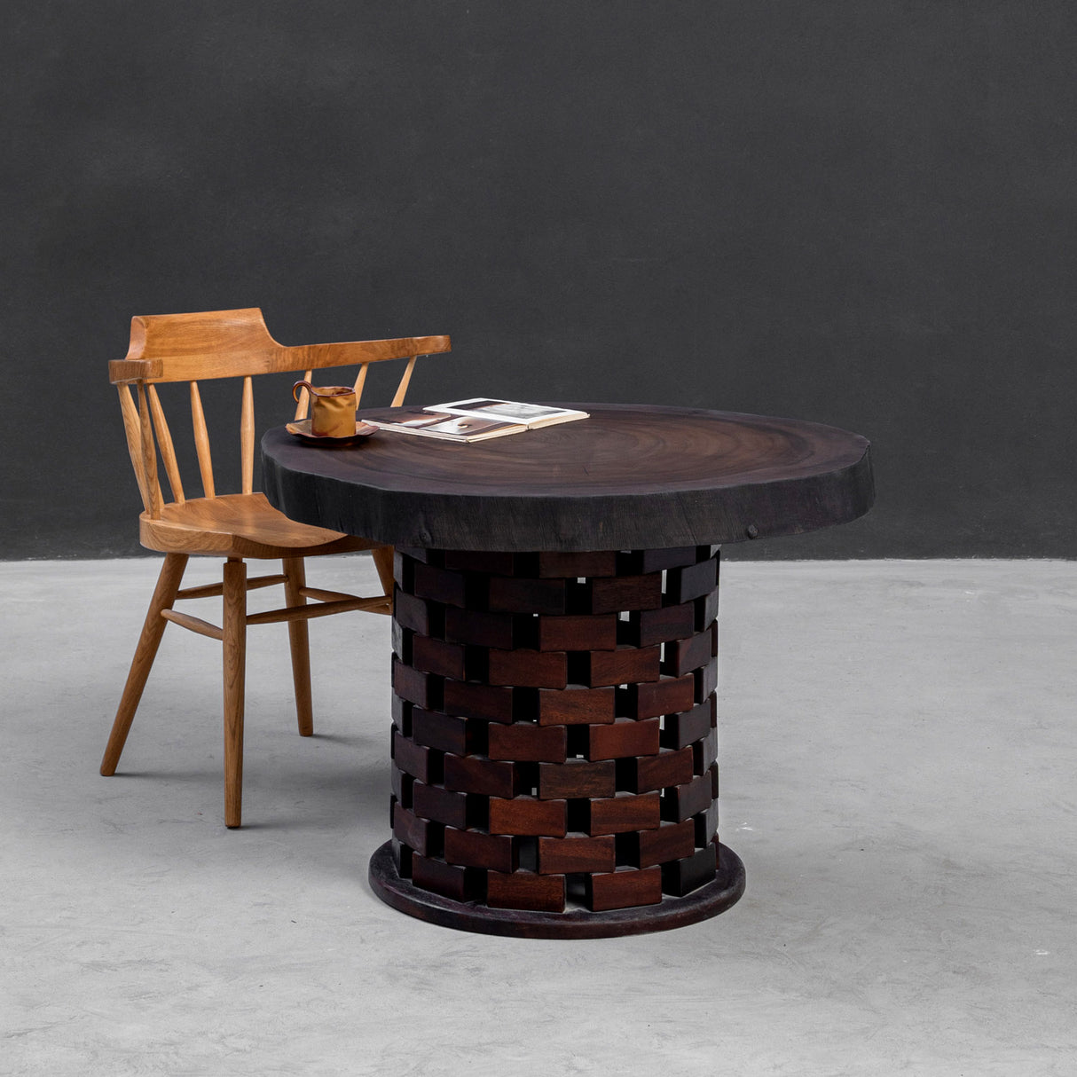 Elite Rustic Black Walnut Round Coffee Table with Live Edge EWT-02