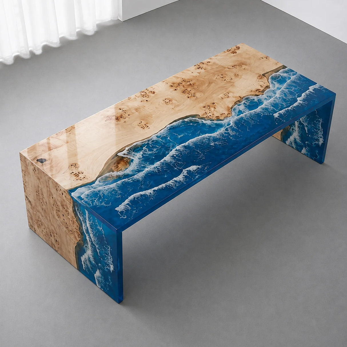 Poplar Ocean Waterfall Epoxy Resin Dining Table | ECT-384