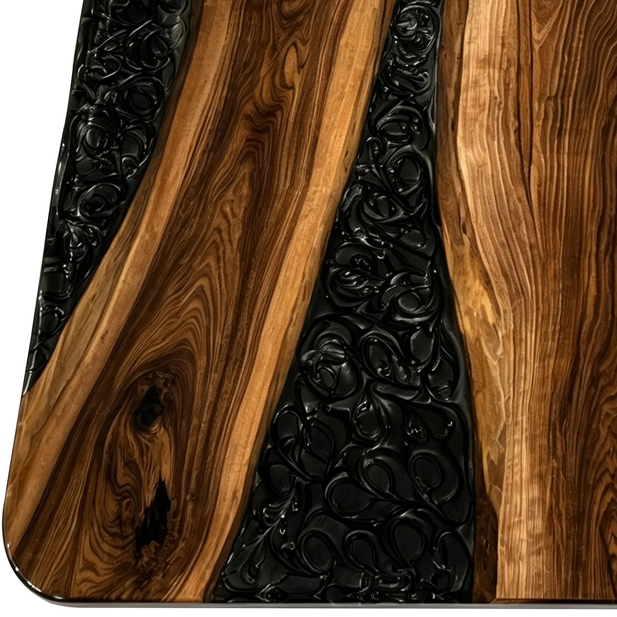 Custom Straight Edge Walnut Black Epoxy Resin Conference Table | ECT-400