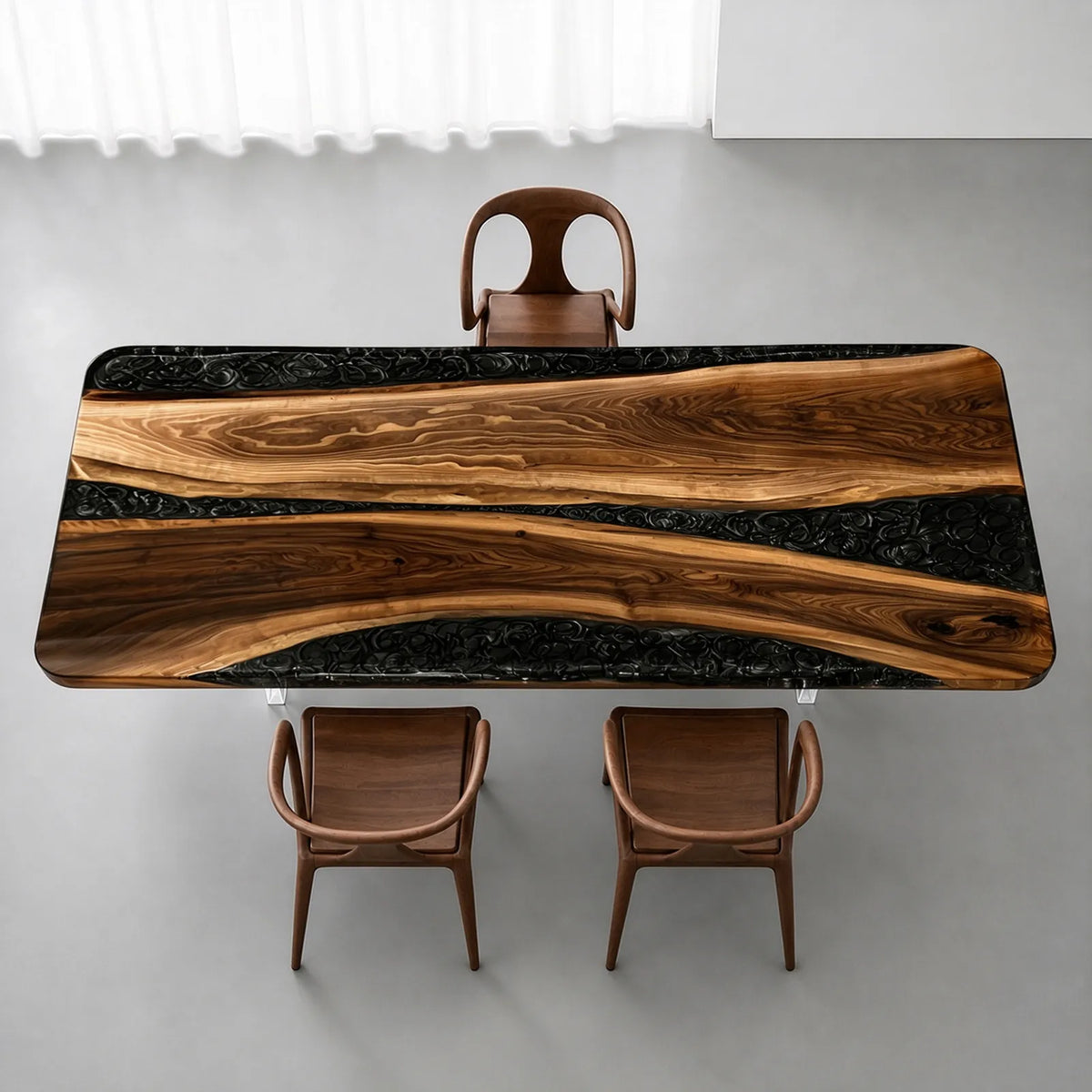 Custom Straight Edge Walnut Black Epoxy Resin Conference Table | ECT-400
