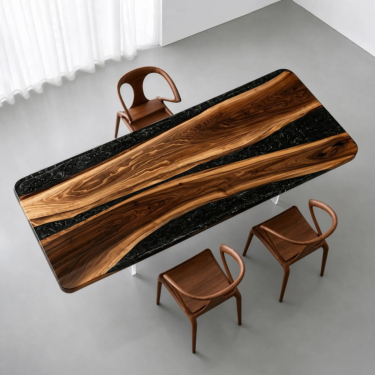 Custom Straight Edge Walnut Black Epoxy Resin Conference Table | ECT-400