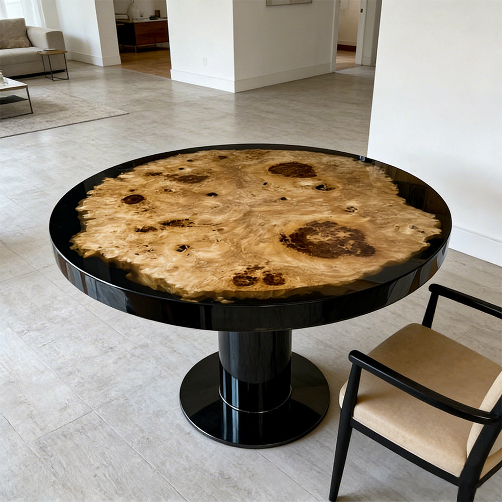 Elite Poplar Black Epoxy Round Resin Dining Table – Natural Wood Statement Table ECT-272