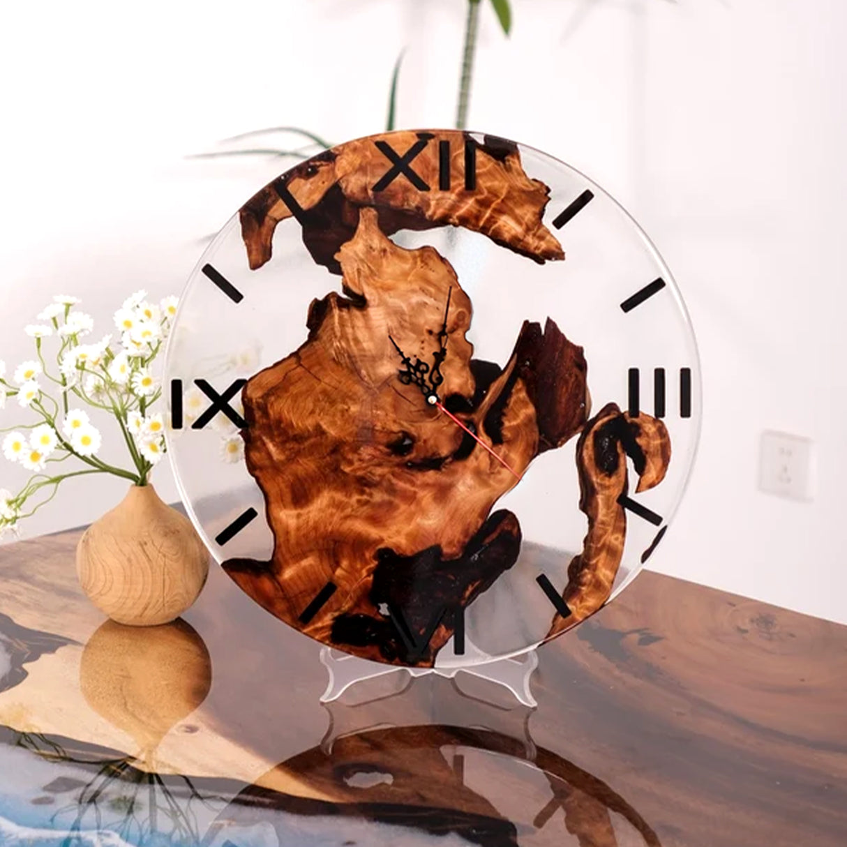Elite Burl Black Walnut Wood Clear Epoxy Resin Wall Clock EWC-05 - 16''