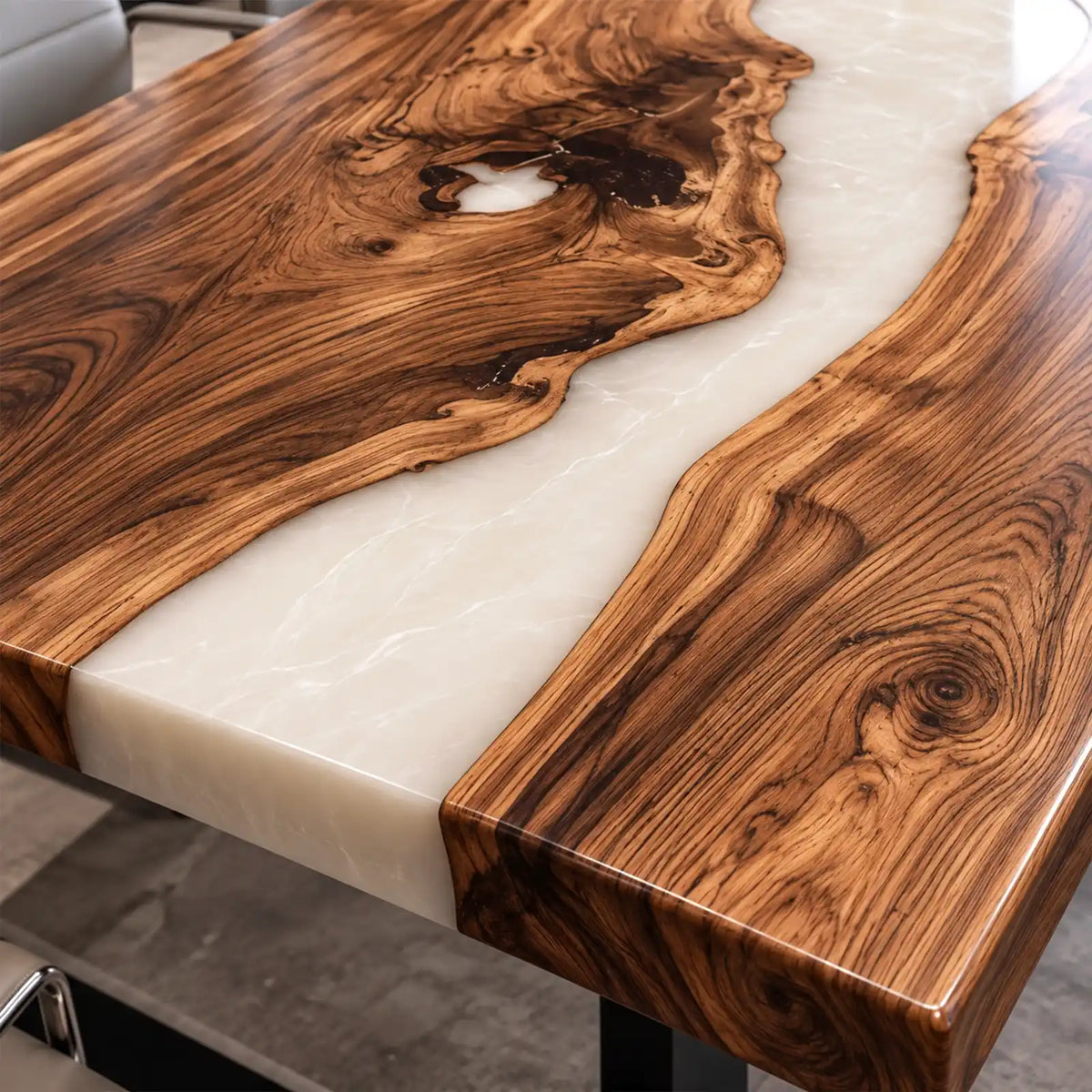 Custom Olive White Epoxy Resin Conference Table | ECT-426