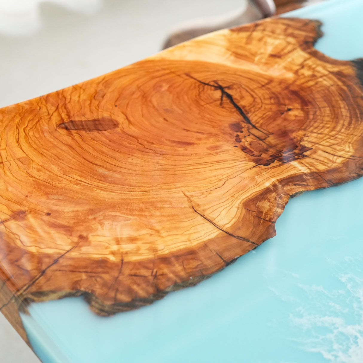 Elite Live - Edge Olive Wood Dining Table with Blue Resin Wave 84‘’L×42''W, EIT-13