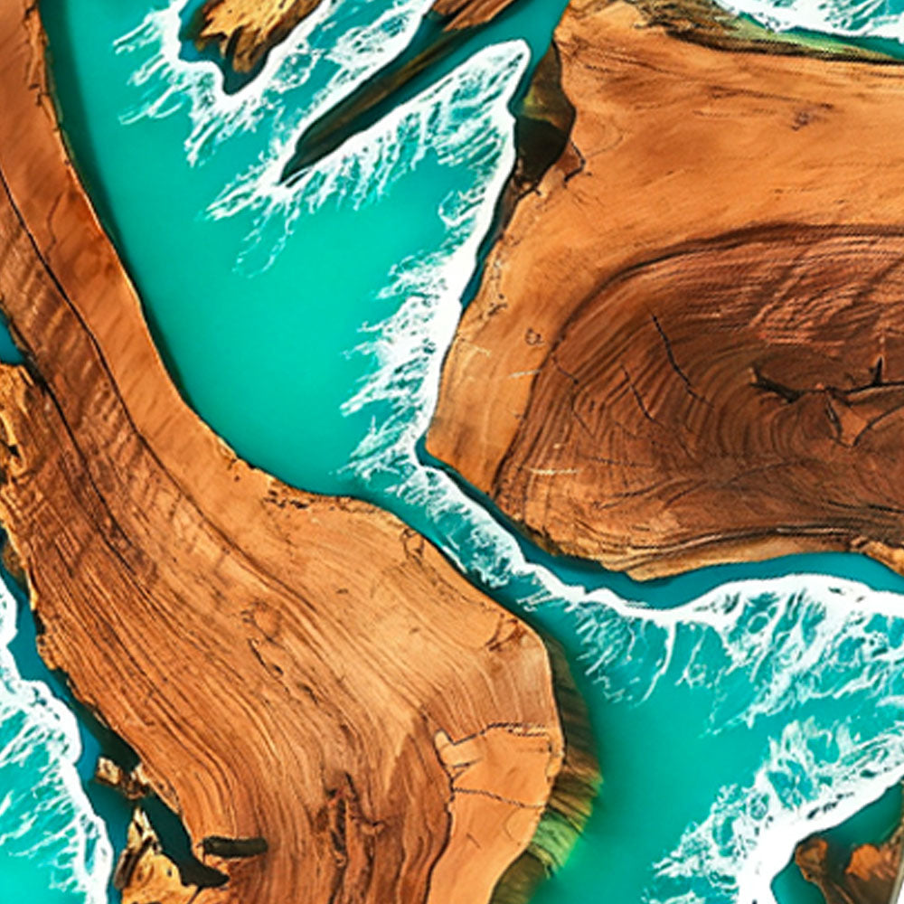 Elite Oval - Shaped Olive Wood Dining Table with Turquoise Ocean - Wave Resin Inlay ECT-136