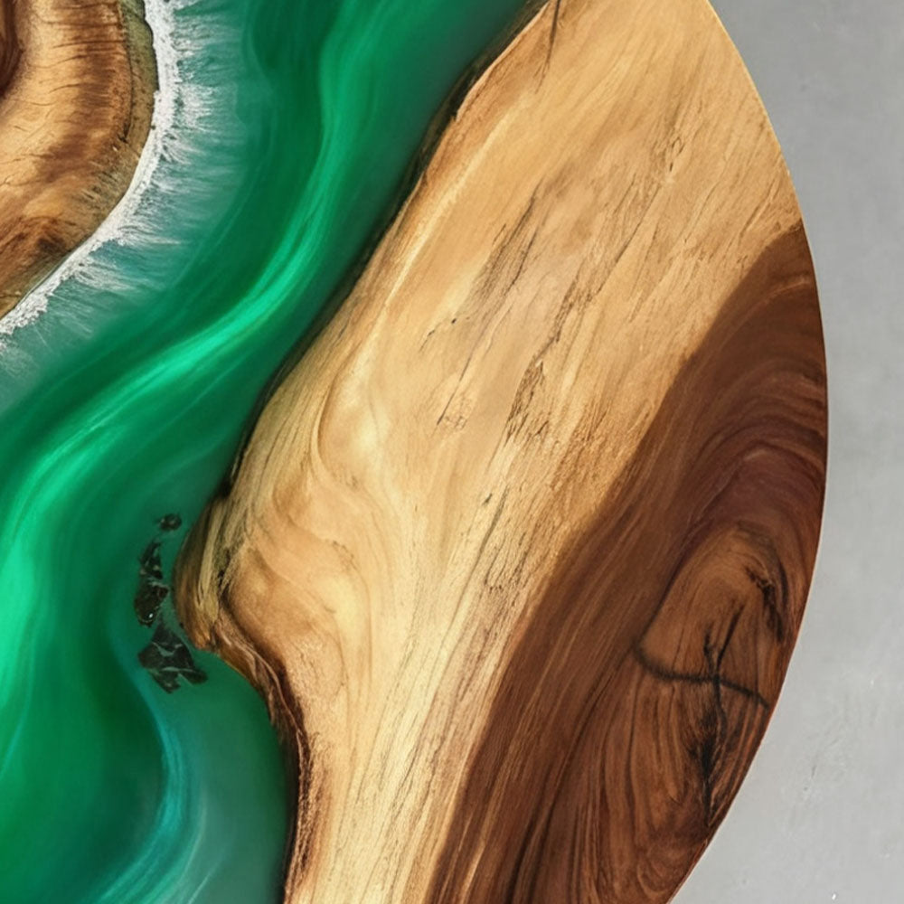 Elite Round Walnut Dining Table with Emerald Resin Inlay ECT-236