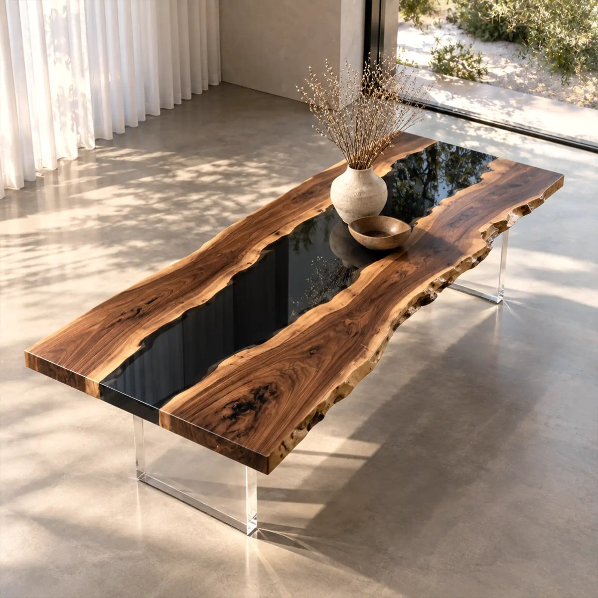 Custom Walnut Black Epoxy Live Edge Conference Table | ECT-423