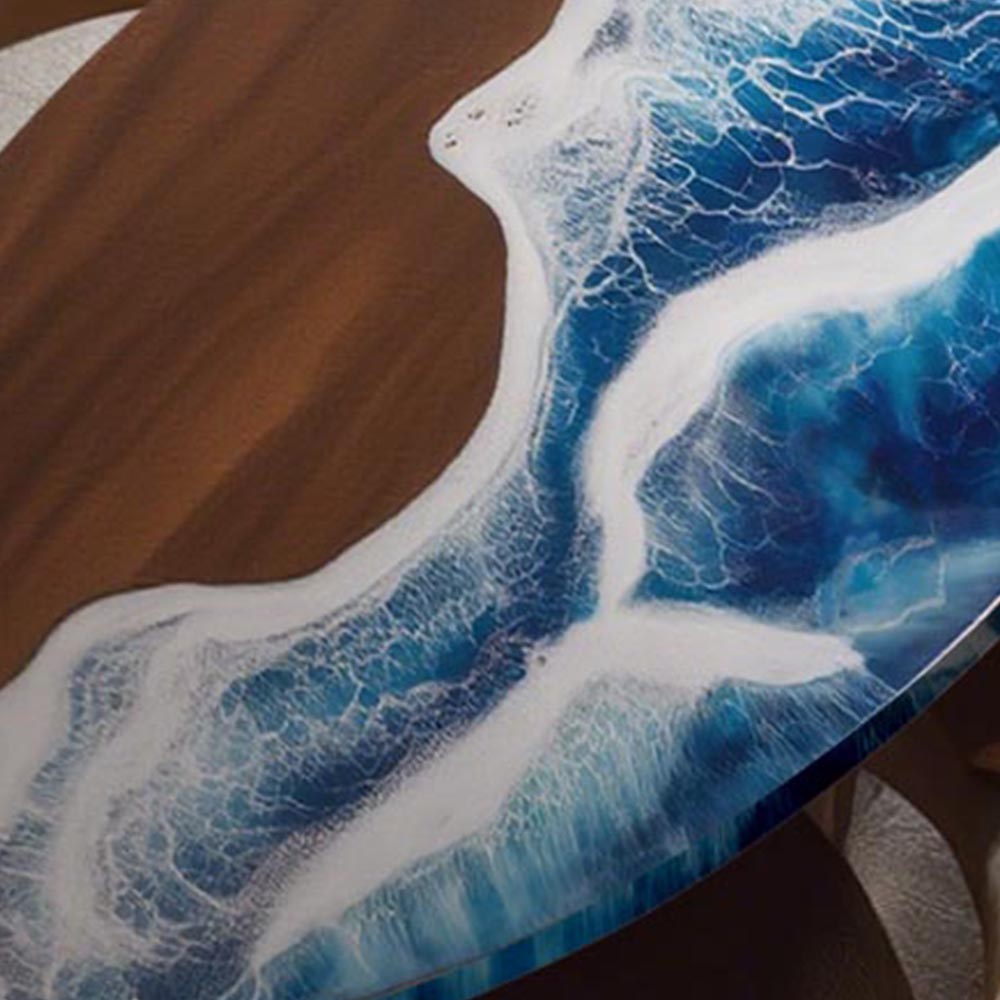 Elite Oval Black Walnut Dining Table with Ocean - Wave Blue Resin Inlay ECT-246