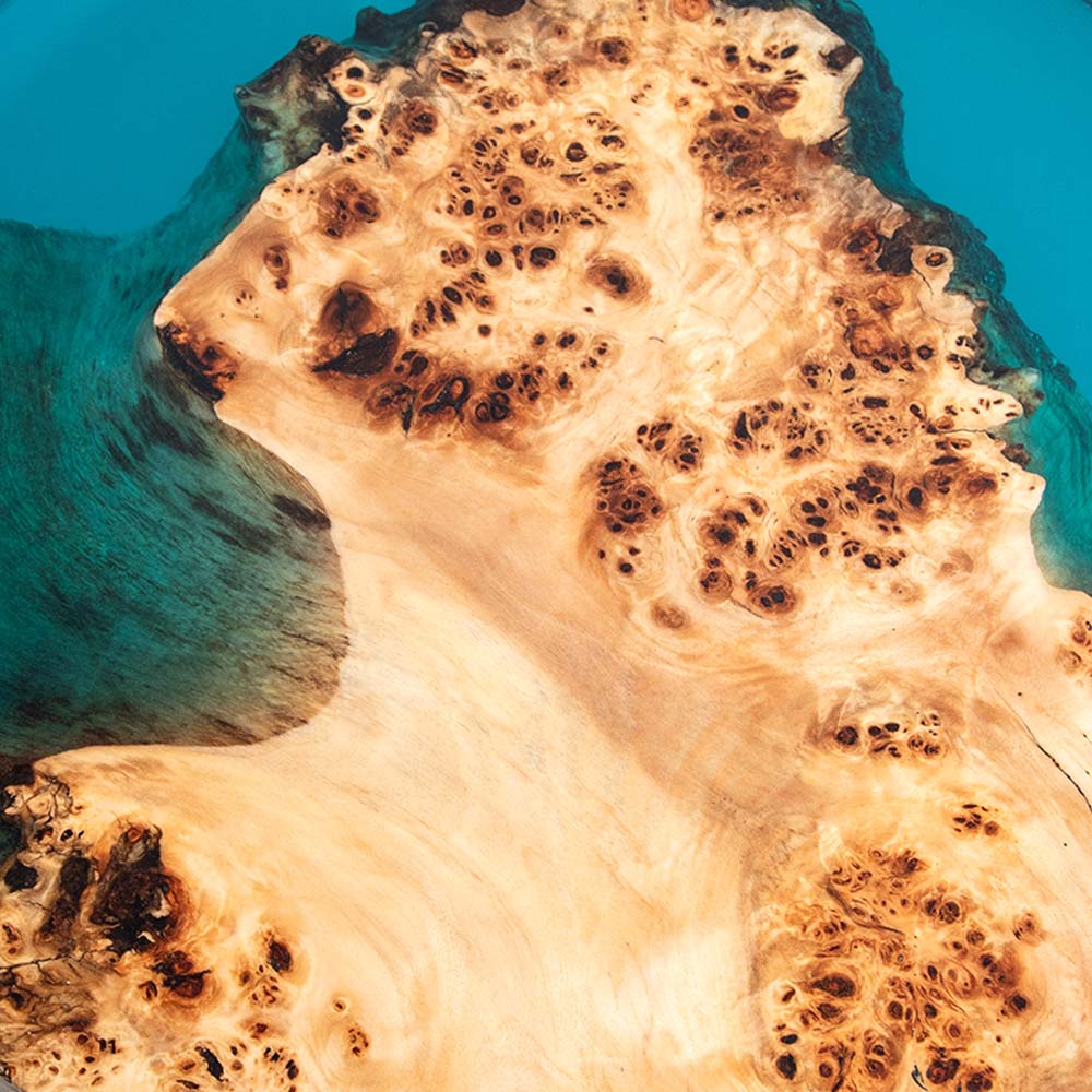 Elite Poplar Wood & Transparent Blue Epoxy Resin Round Coffee Table ECT-188