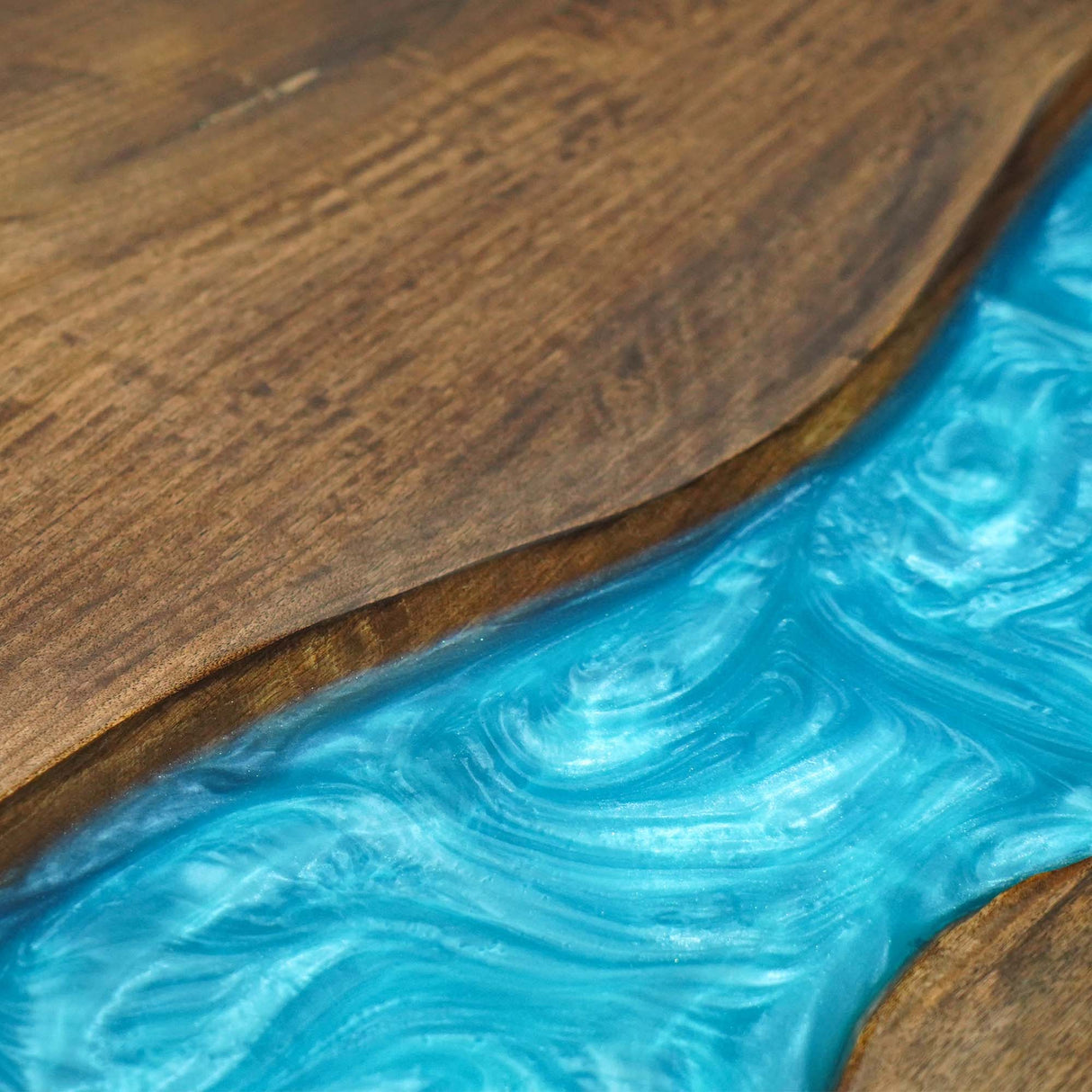 Elite Live - Edge Black Walnut Dining Table with Peacock Blue Resin Inlay 60.24‘’L×40.16''W, EIT-08