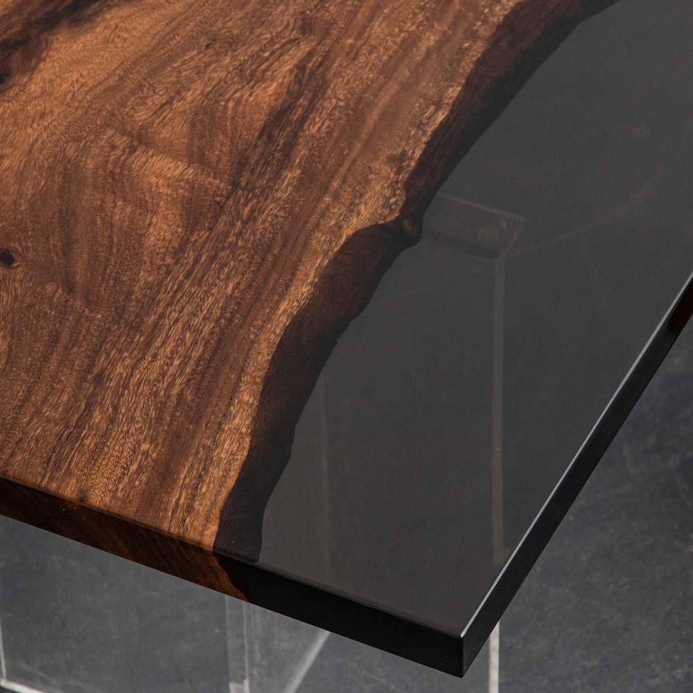 Elite Natural Black Walnut with Clear Black Resin Dining & Conference & Office Table ECT-194