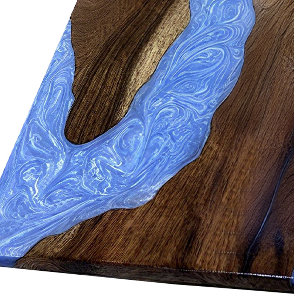 Elite Straight - Edge Walnut Dining Table with Sky - Blue Resin Inlay ECT-233