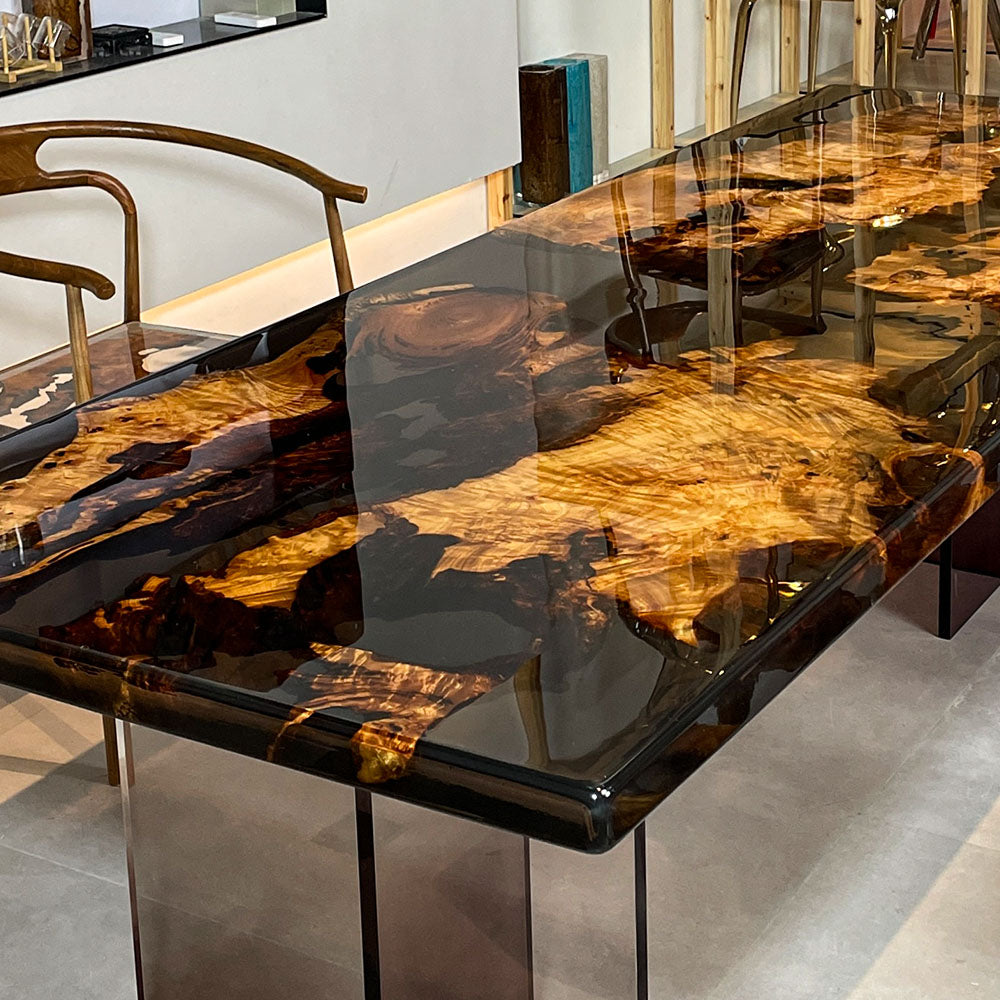 Elite Straight - Edge Poplar Dining Table with Black Resin Inlay ECT-235