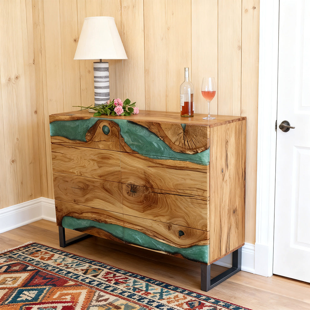 Elite Olive Wood Sideboard with Ocean Green Epoxy River ECD-08