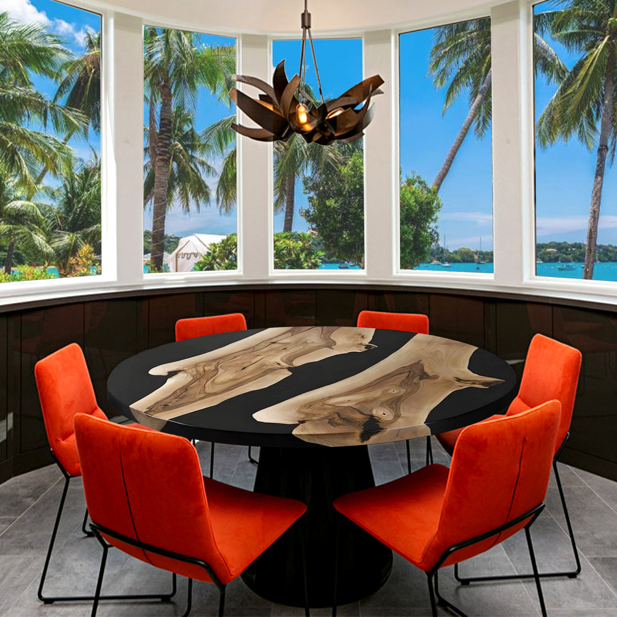 Custom Black Walnut Epoxy Resin Round Coffee Table ECT-118