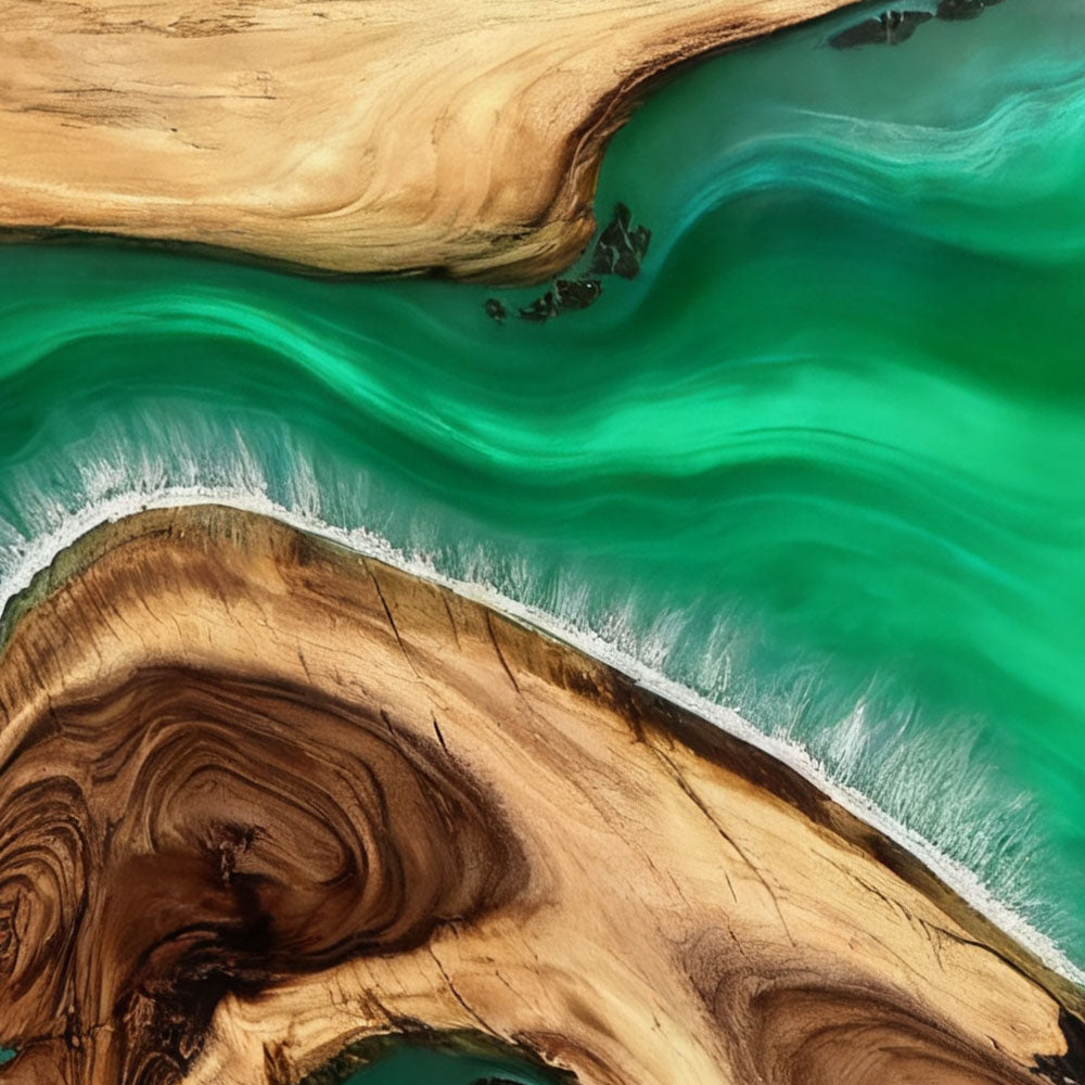 Elite Round Walnut Dining Table with Emerald Resin Inlay ECT-236