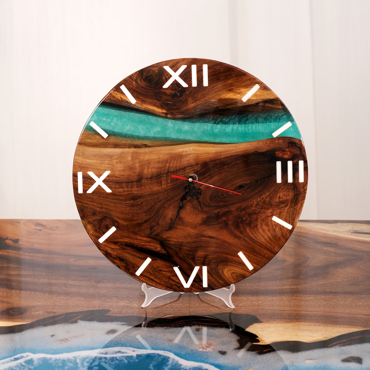 Elite Black Walnut Wood Green Epoxy Resin Wall Clock EWC-06 - 16''